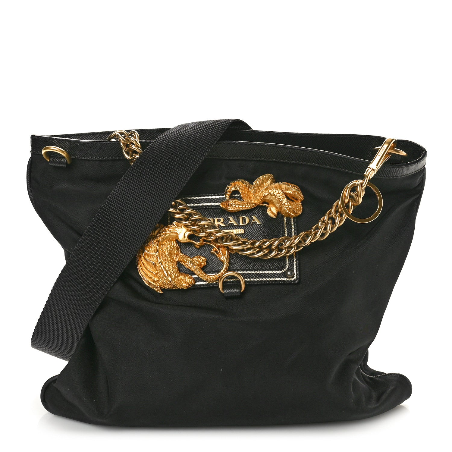 Prada Tessuto Nylon Saffiano Animalier Messenger Bag Black 1 of 9