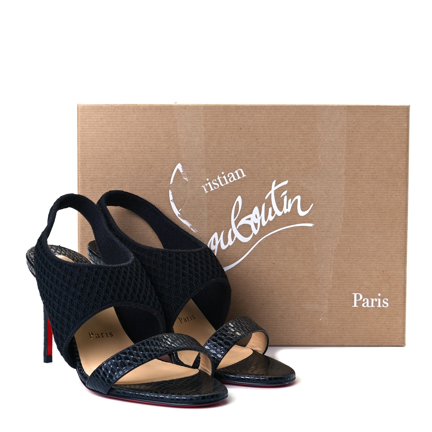 Christian Louboutin Calfskin Mesh Snakeskin Embossed Georgette 85 Sandals 37 Black 9 of 9