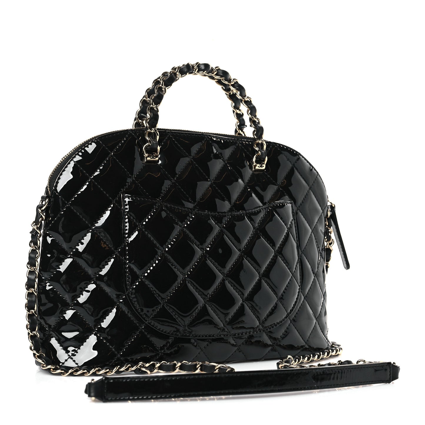 Patent Quilted Shiny Coco Small Shopping Bag Black