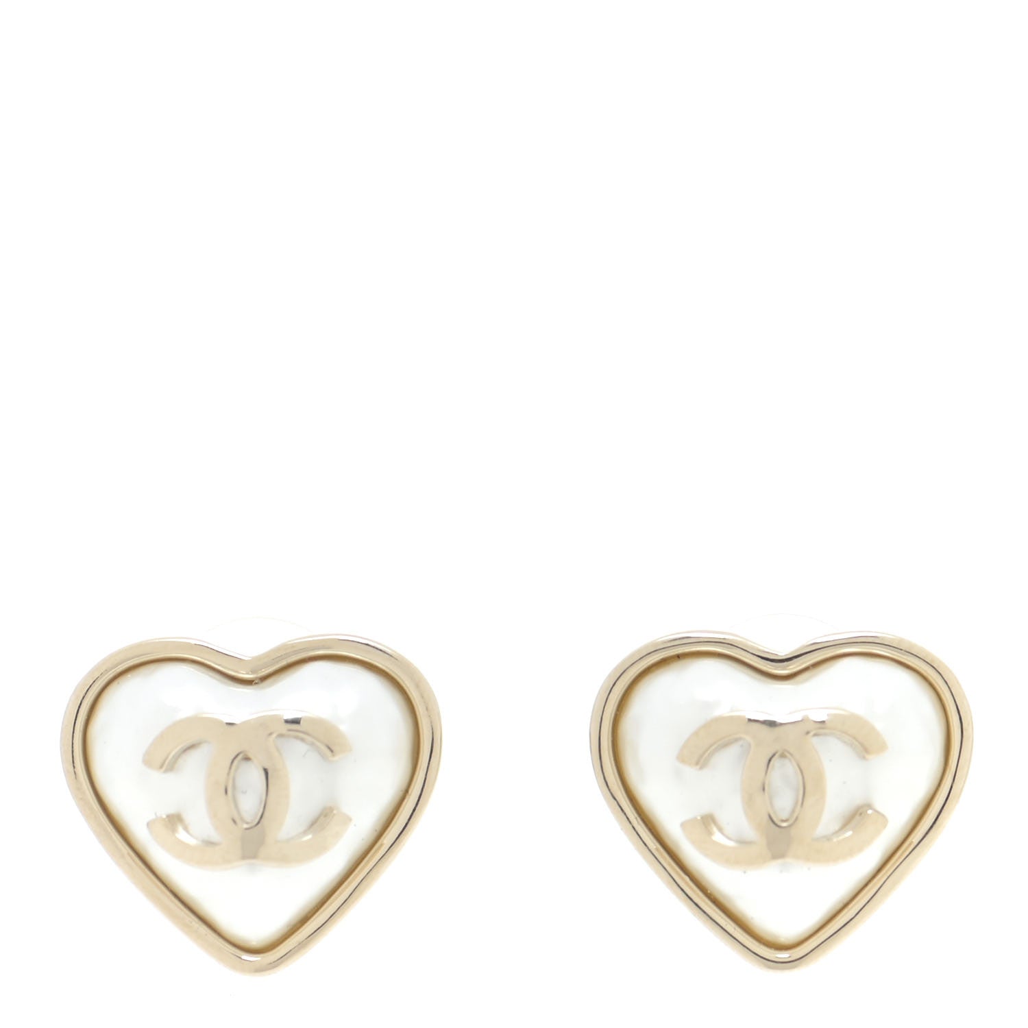 Chanel Pearl CC Heart Earrings Gold 1 of 6
