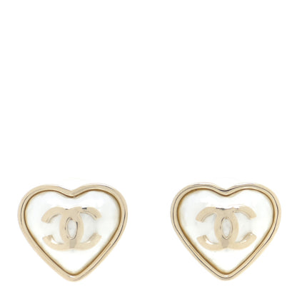 Chanel Pearl CC Heart Earrings Gold 1 of 6