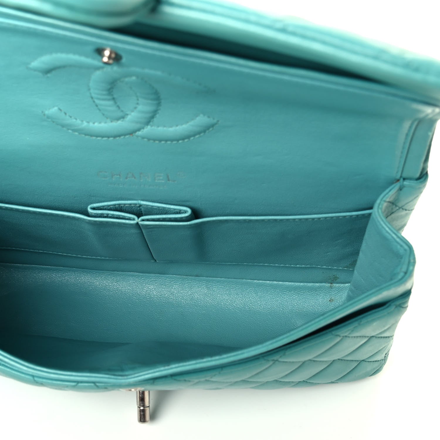 Chanel Lambskin Quilted Medium Double Flap Turquoise 4 of 4