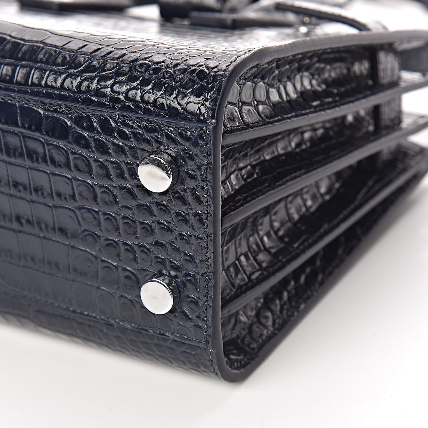 Calfskin Crocodile Embossed Nano Sac De Jour Navy