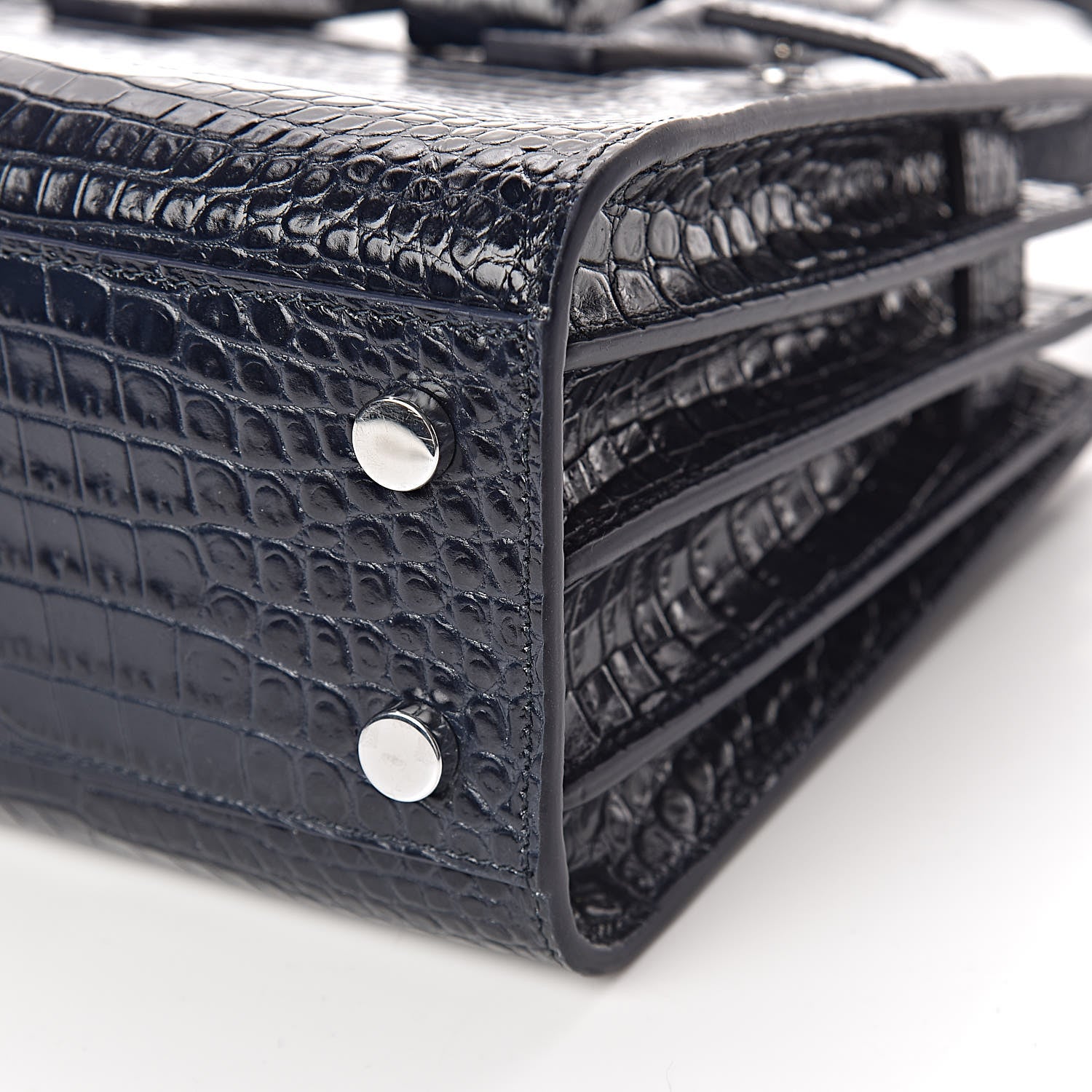 Saint Laurent Calfskin Crocodile Embossed Nano Sac De Jour Navy 10 of 11