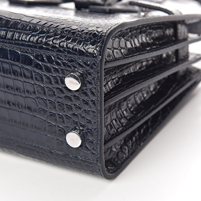 Saint Laurent Calfskin Crocodile Embossed Nano Sac De Jour Navy 10 of 11