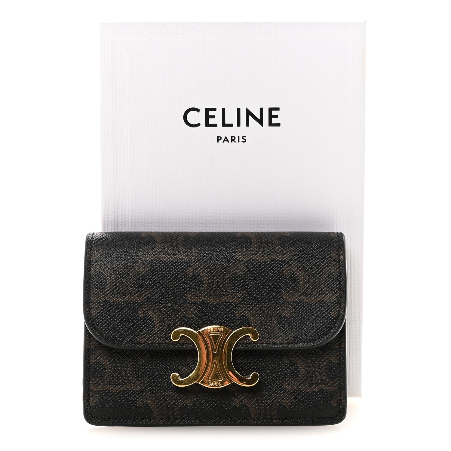 Celine Triomphe Canvas Calfskin Flap Card Holder Tan 9 of 9