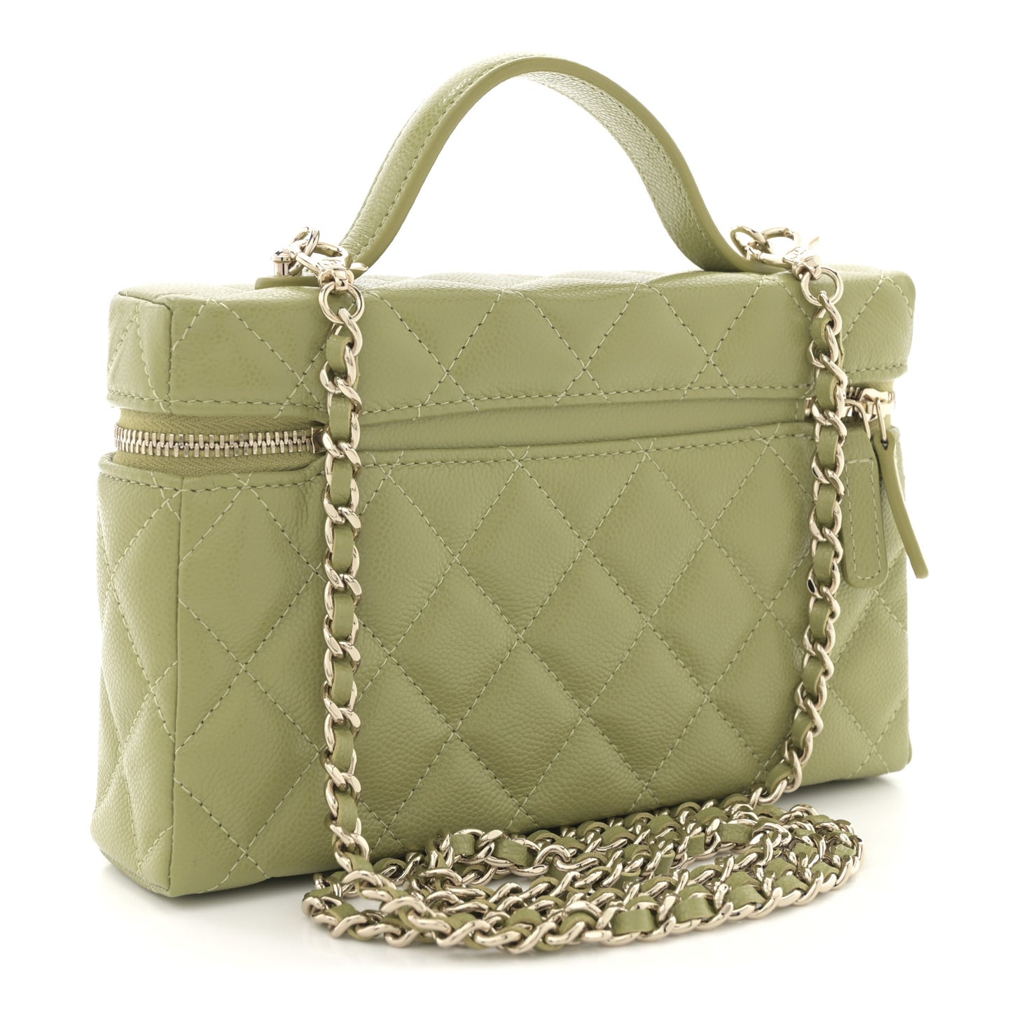 Caviar Quilted Top Handle Slim Vanity With Chain Khaki