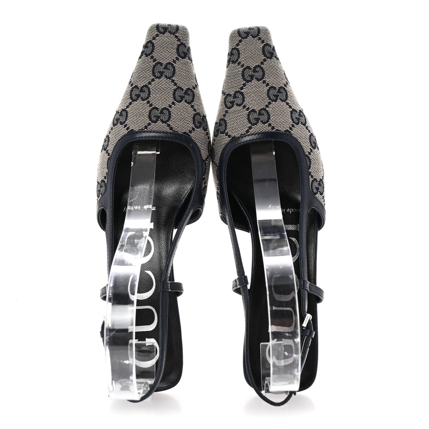 GG Monogram Malaga Kid Square G 35mm Slingback Pumps 36 Beige Blue