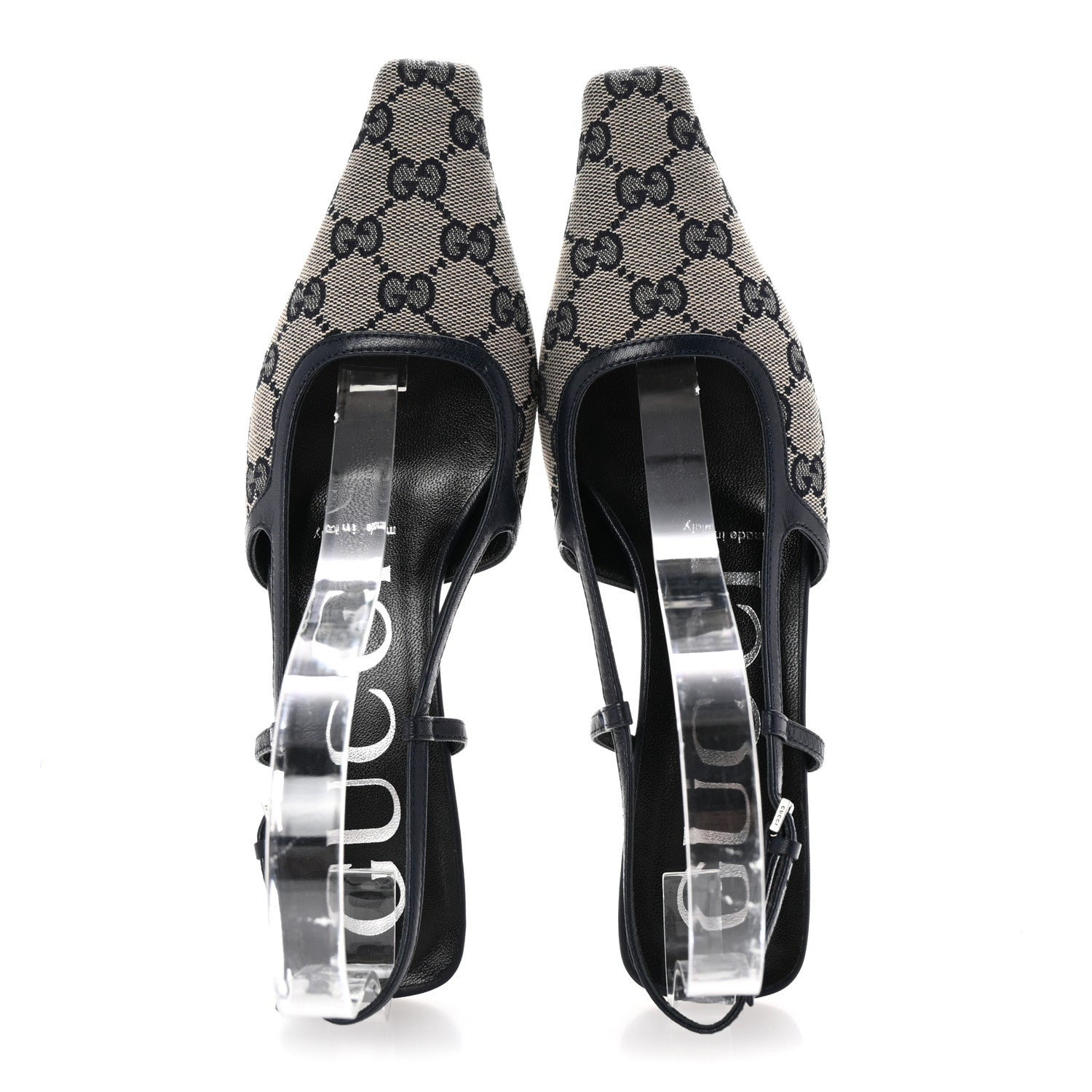 Gucci GG Monogram Malaga Kid Square G 35mm Slingback Pumps 36 Beige Blue 2 of 8