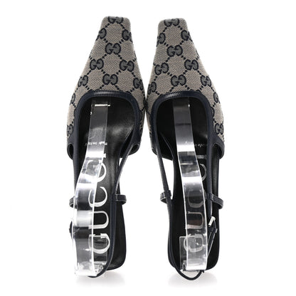 Gucci GG Monogram Malaga Kid Square G 35mm Slingback Pumps 36 Beige Blue 2 of 8