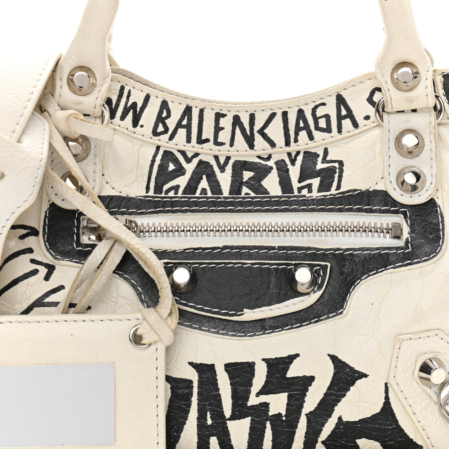 Agneau Arena Graffiti All Over Classic Silver Hardware Mini City White Black