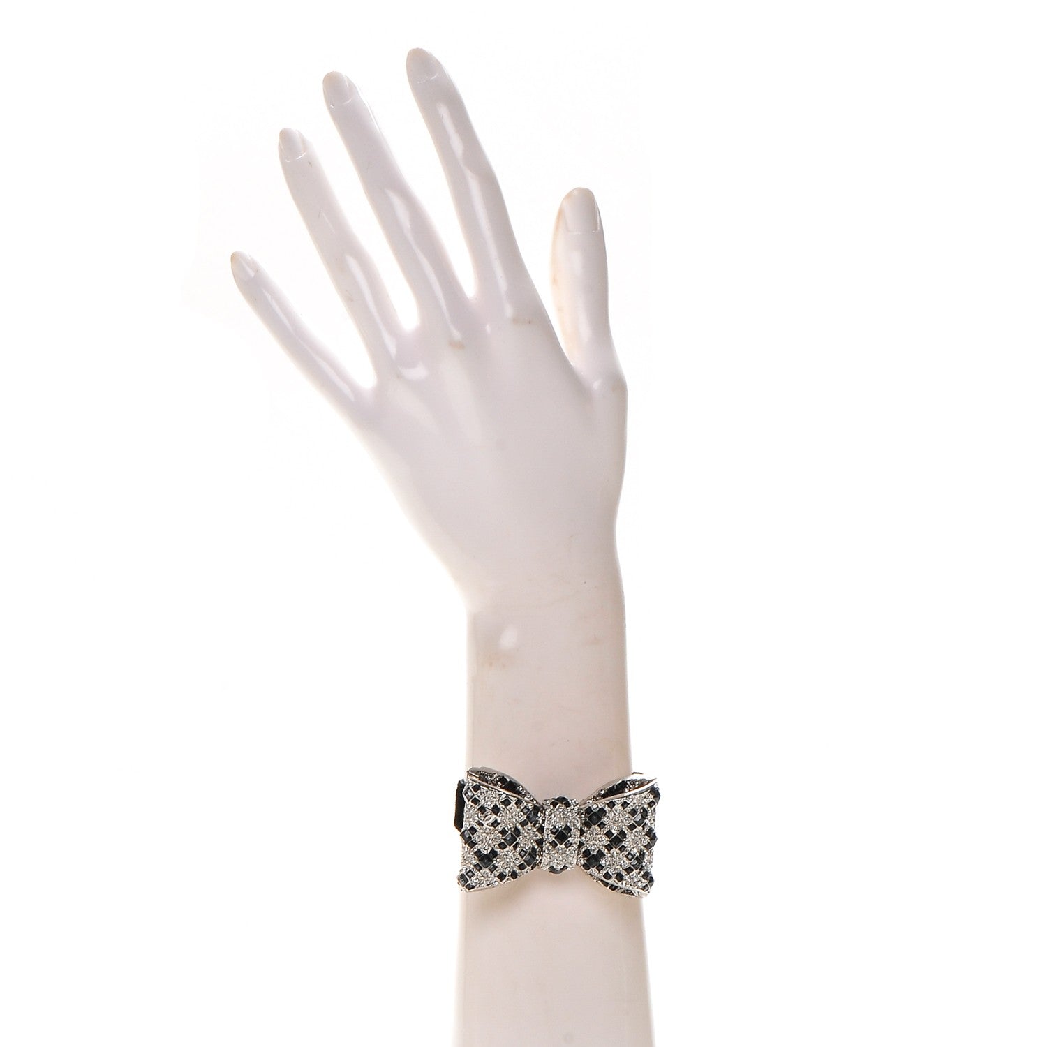 Chanel Crystal Velvet CC Bow Bracelet Black Silver 2 of 5