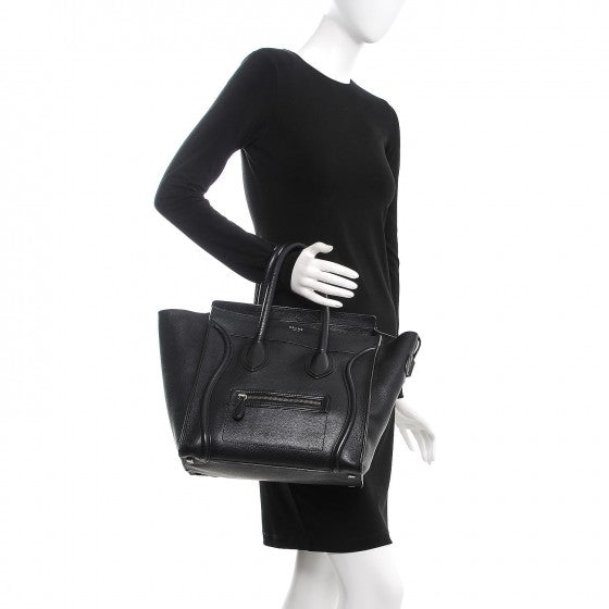 Drummed Calfskin Mini Luggage Black