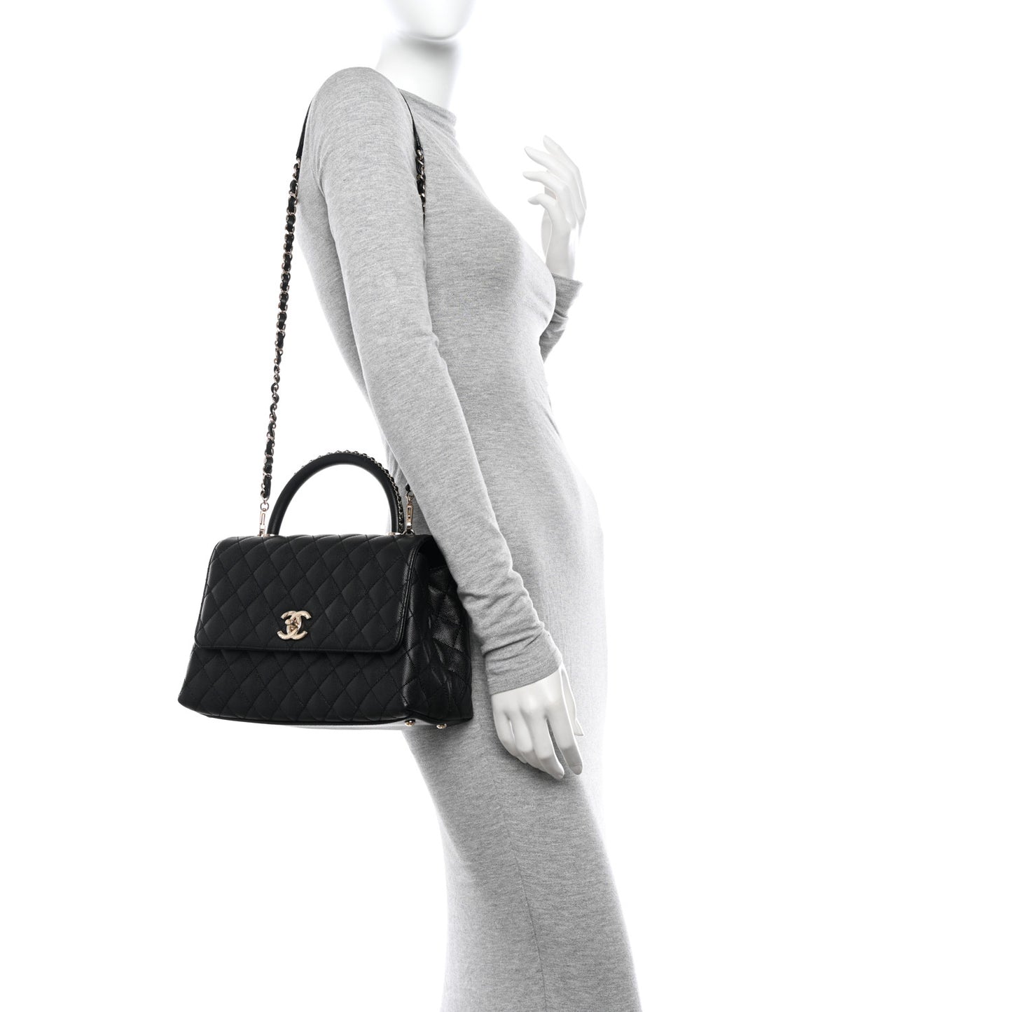 Caviar Quilted Small Coco Chain Handle Flap Black