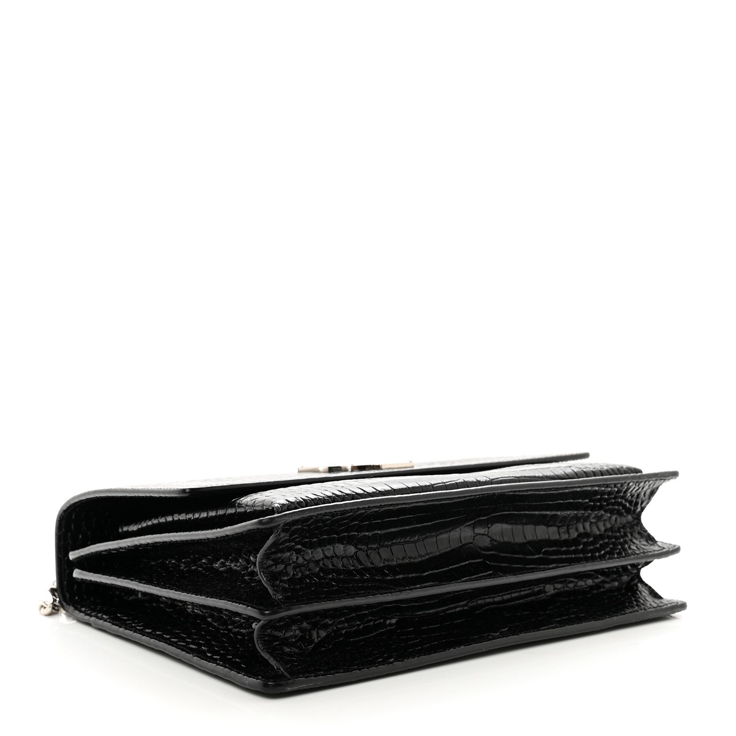 Saint Laurent Calfskin Crocodile Embossed Large Monogram Sunset Black 3 of 12