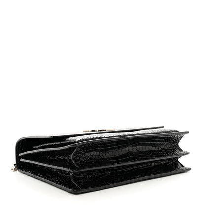 Saint Laurent Calfskin Crocodile Embossed Large Monogram Sunset Black 3 of 12