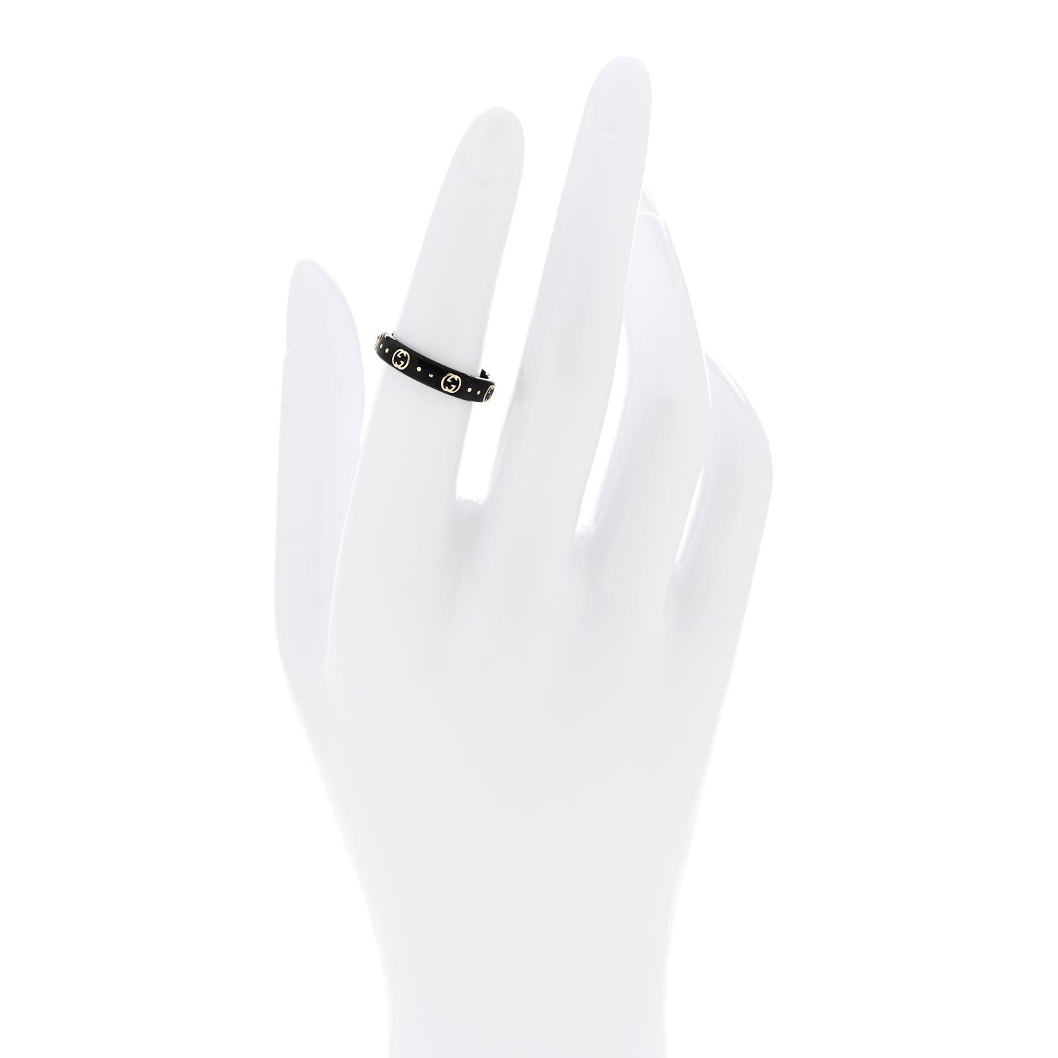 Gucci 18K Yellow Gold Synthetic Corundum Icon Ring 52 6 Black 2 of 7