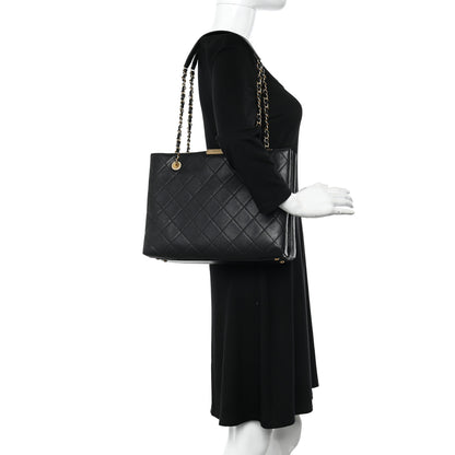 Chanel Lambskin Quilted Signature Plate Large Shopping Tote Black 2 of 11