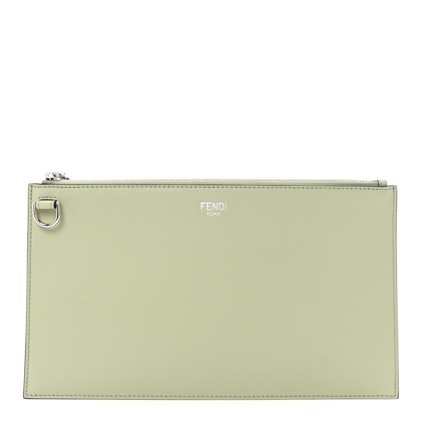 Vitello Seta Medium Flat Pouch Green Tea