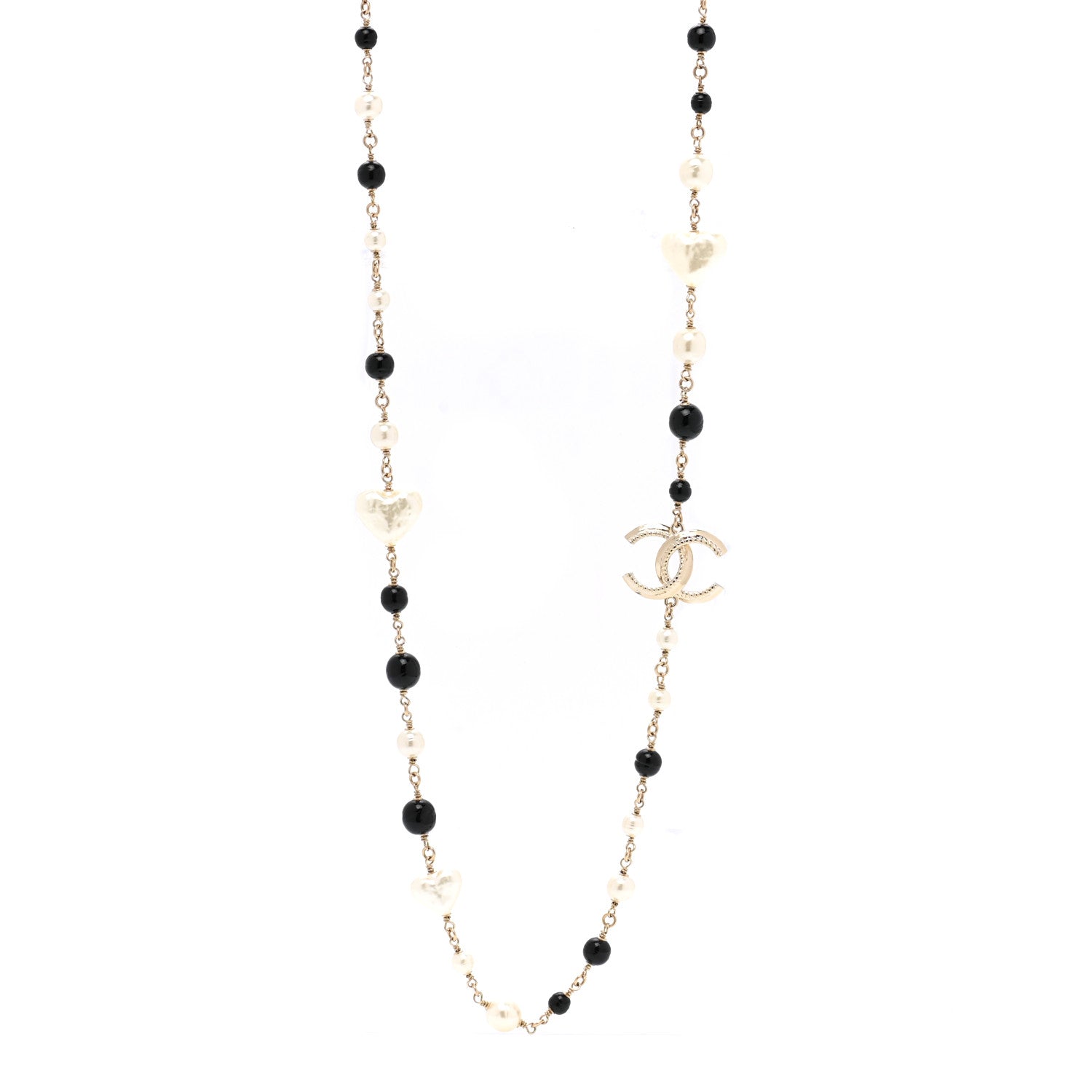 Chanel Pearl Bead Heart CC Long Necklace Gold Black 1 of 7