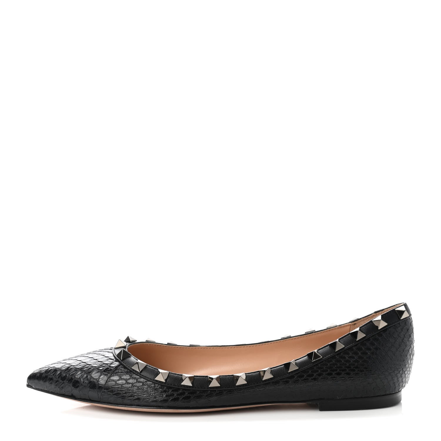 Valentino Garavani Ayers Snakeskin Rockstud Ballerina Flats 36 Black 1 of 8