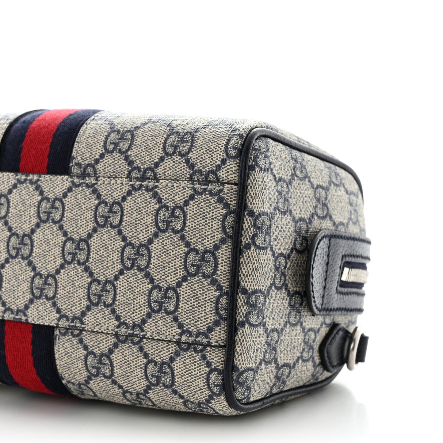 GG Supreme Monogram Textured Dollar Calfskin Web Mini Ophidia Top Handle Bag Beige Blue