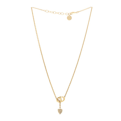Christian Dior Crystal CD Heart Pendant Necklace Gold 3 of 7