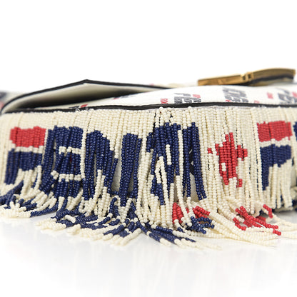 Fendi X FILA Calfskin Mania Fringe Baguette White 6 of 8