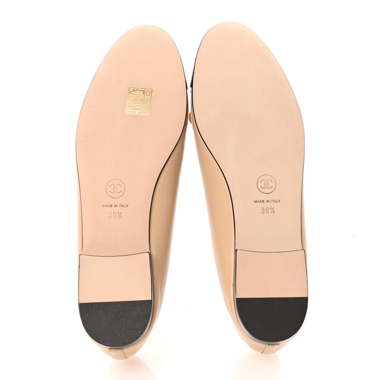 Chanel Lambskin Cap Toe CC Ballerina Flats 38.5 Beige Black 6 of 10
