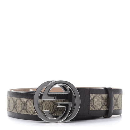 Gucci GG Supreme Monogram Niagara Lux Calfskin Interlocking G 40mm Belt 125 50 Beige Ebony Cocoa 1 of 6