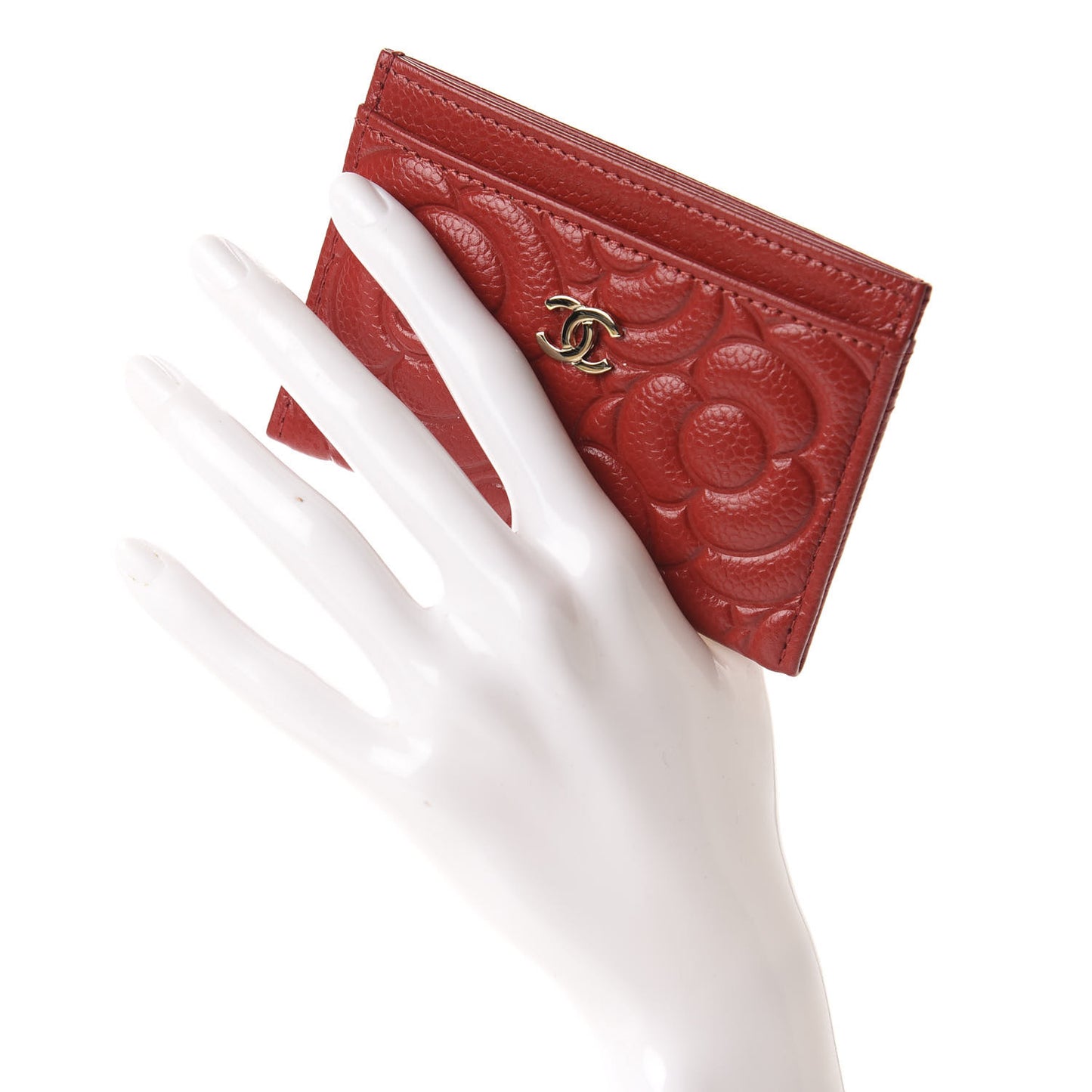 Caviar Camellia Embossed Card Holder Red
