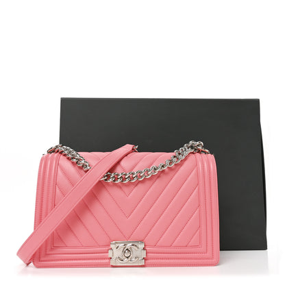 Chanel Calfskin Chevron Quilted New Medium Boy Flap Pink 11 of 11