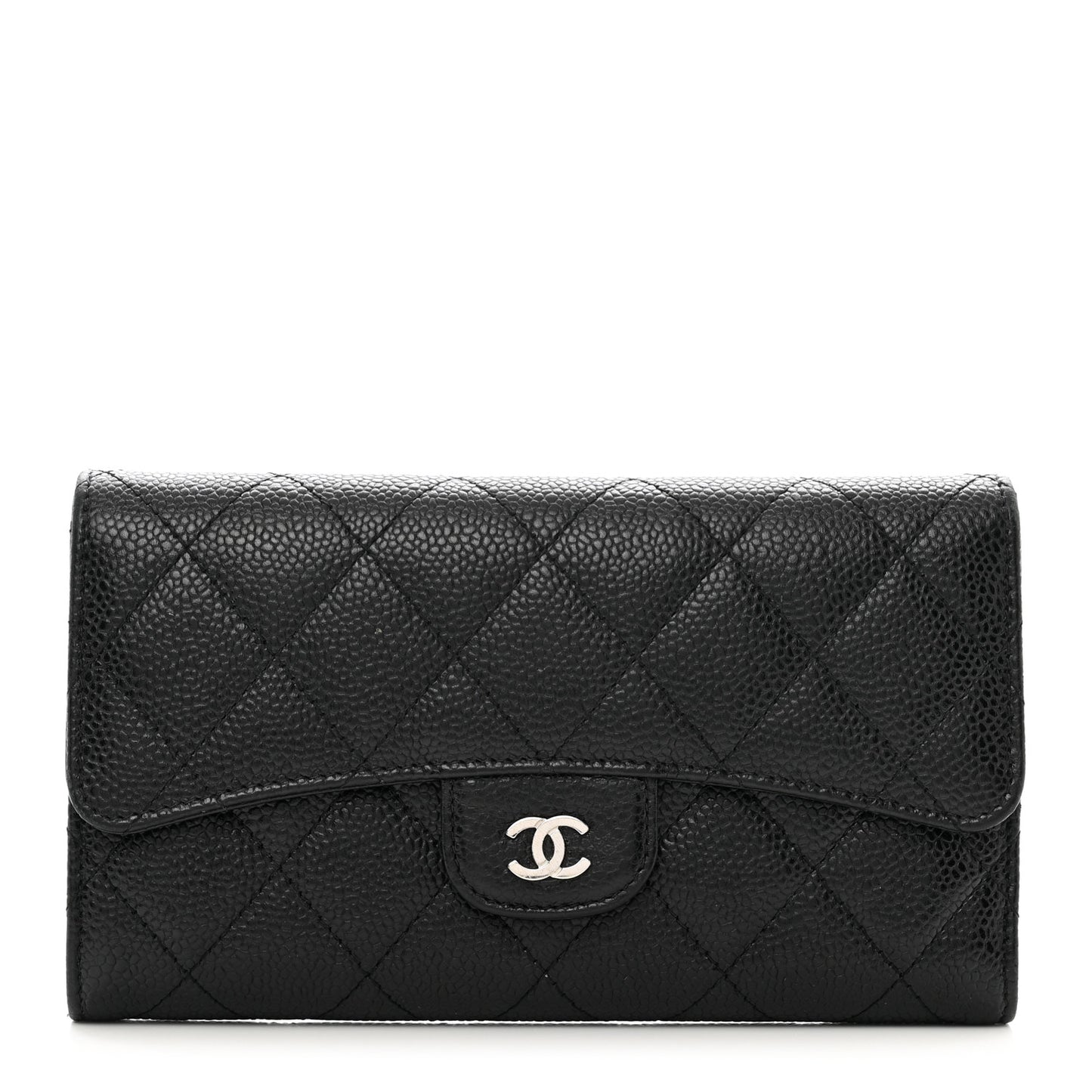 Caviar Quilted Large Flap Wallet Black