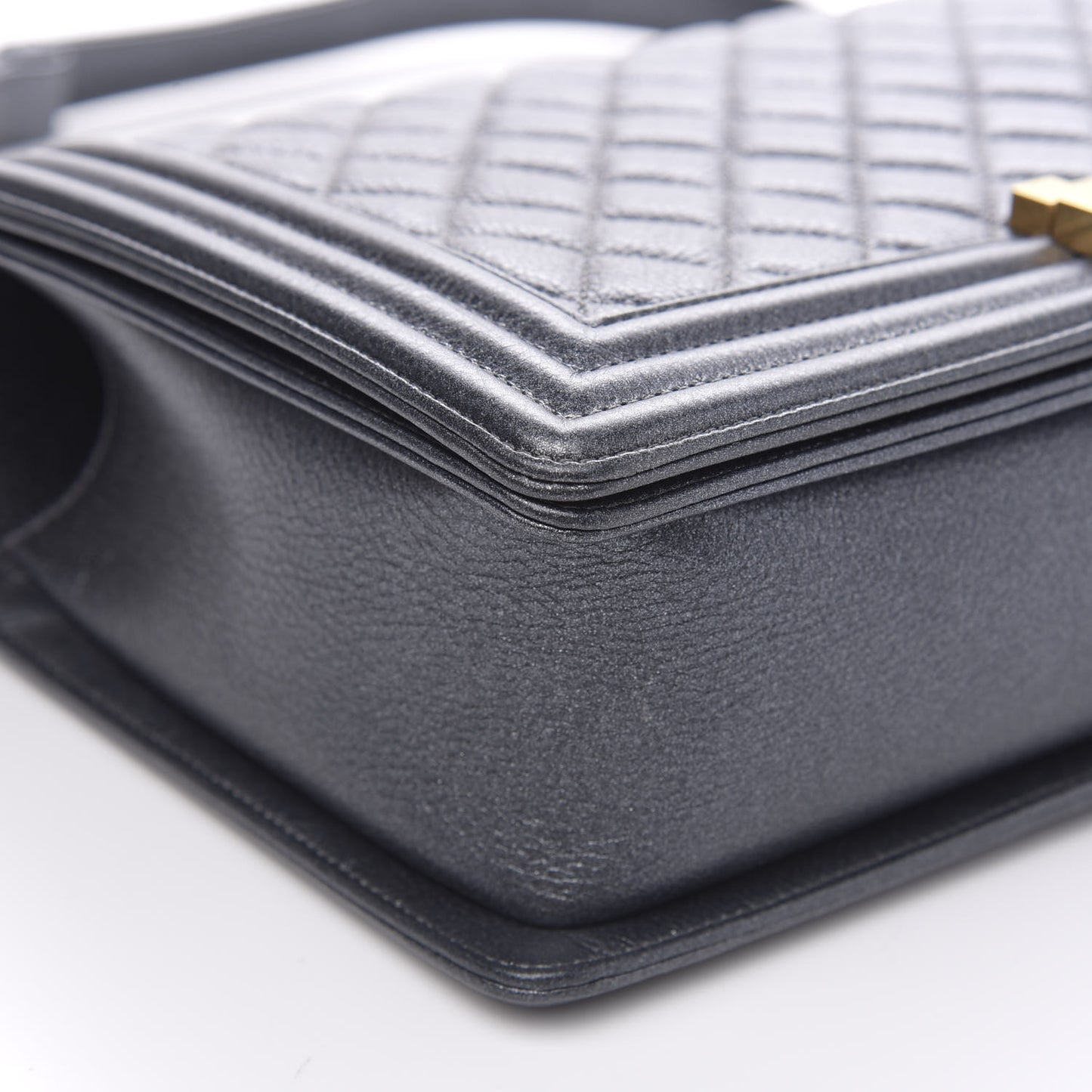 Metallic Calfskin Quilted New Medium Boy Flap Dark Grey