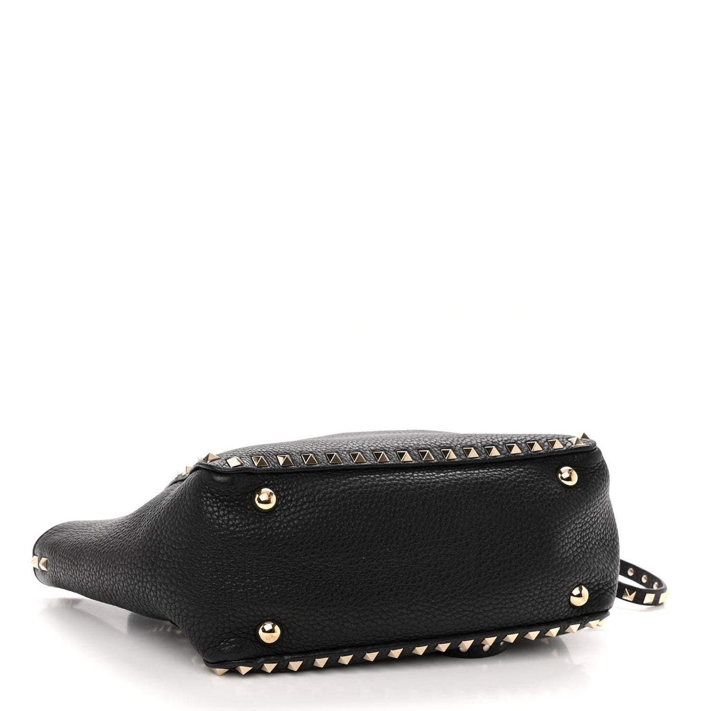 Grained Calfskin Small Rockstud Tote Black
