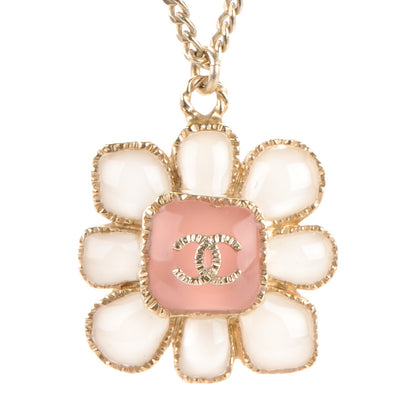 Chanel Gripoix Poured Glass CC Korean Blossom Pendant Necklace Pink Gold 3 of 5