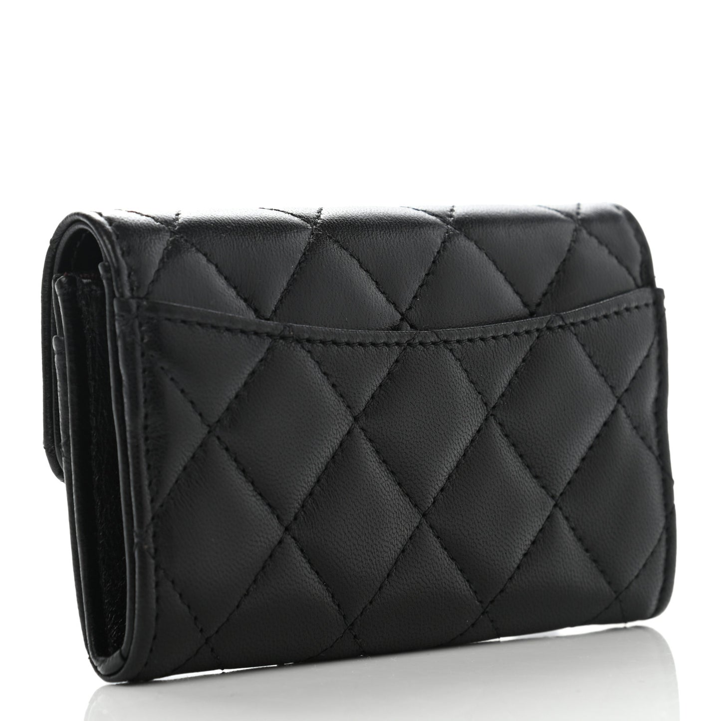 Lambskin Quilted Flap Card Holder Wallet Black