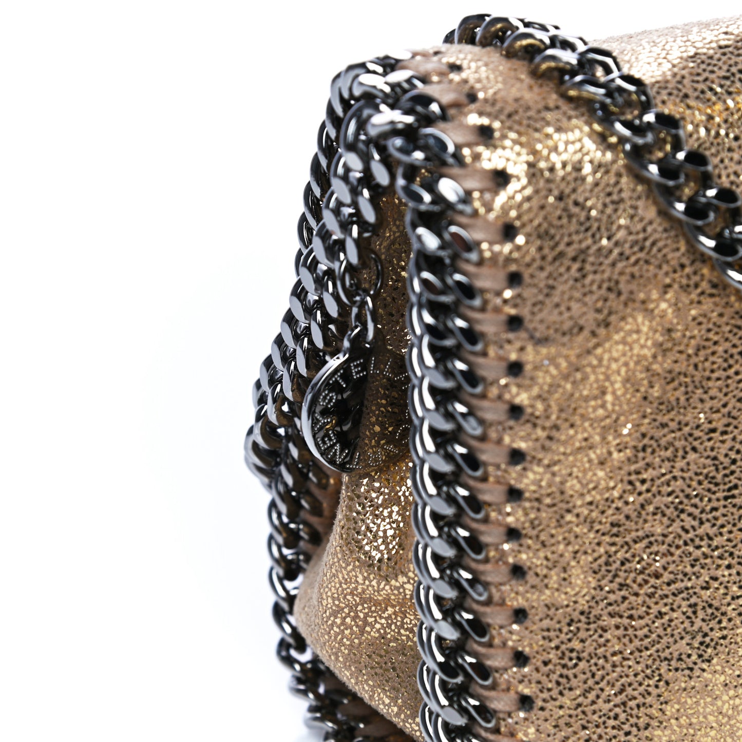 Metallic Crackle Shaggy Deer Falabella Crossbody Bag Gold
