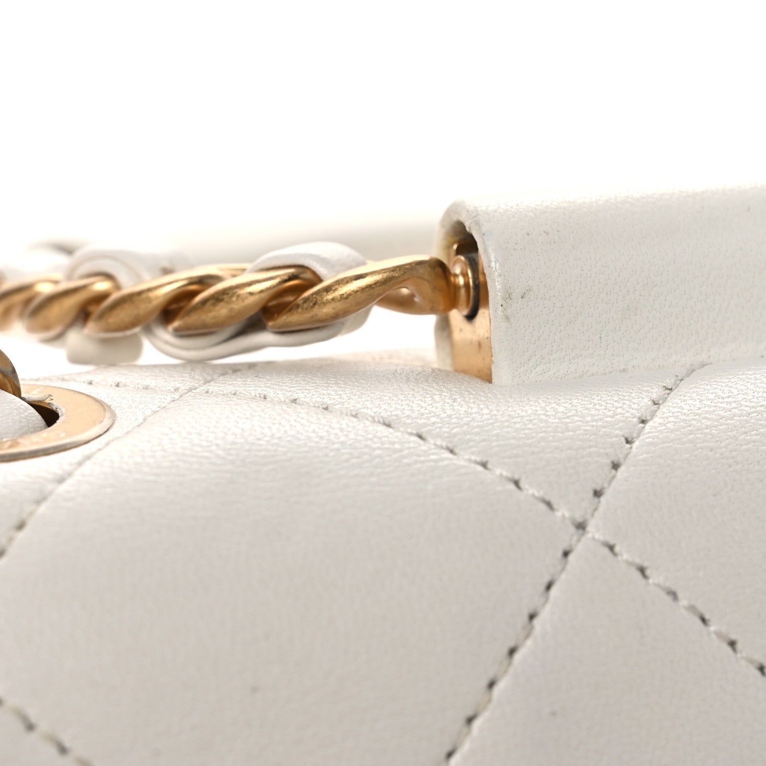 Chanel Lambskin Quilted Small Circular Handle Bag White 12 of 14