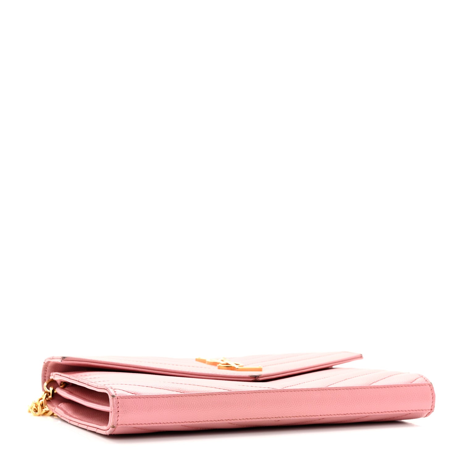 Saint Laurent Grain De Poudre Matelasse Chevron Monogram Chain Wallet Tender Pink 5 of 33