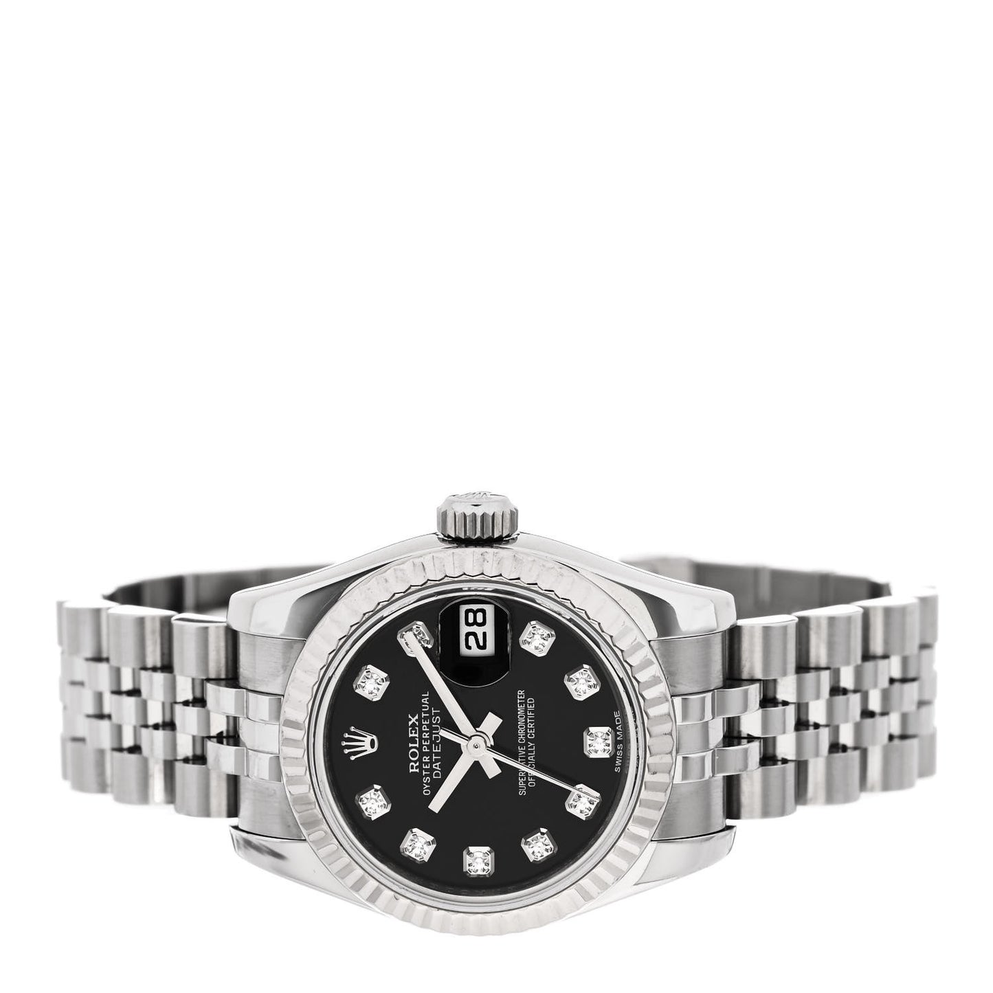 Stainless Steel 18K White Gold Diamond 31mm Oyster Perpetual Datejust Watch Black