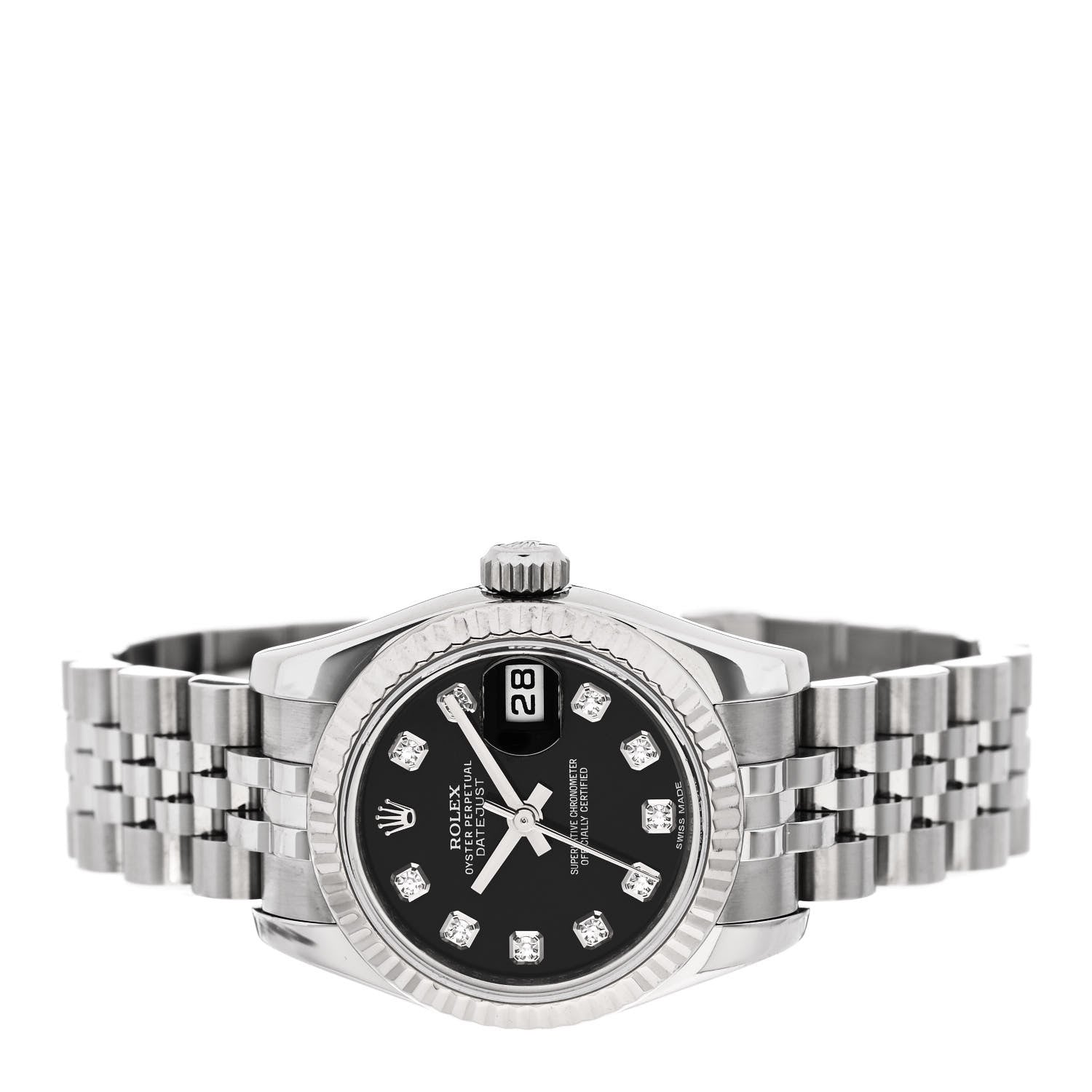 Rolex Stainless Steel 18K White Gold Diamond 31mm Oyster Perpetual Datejust Watch Black 2 of 5