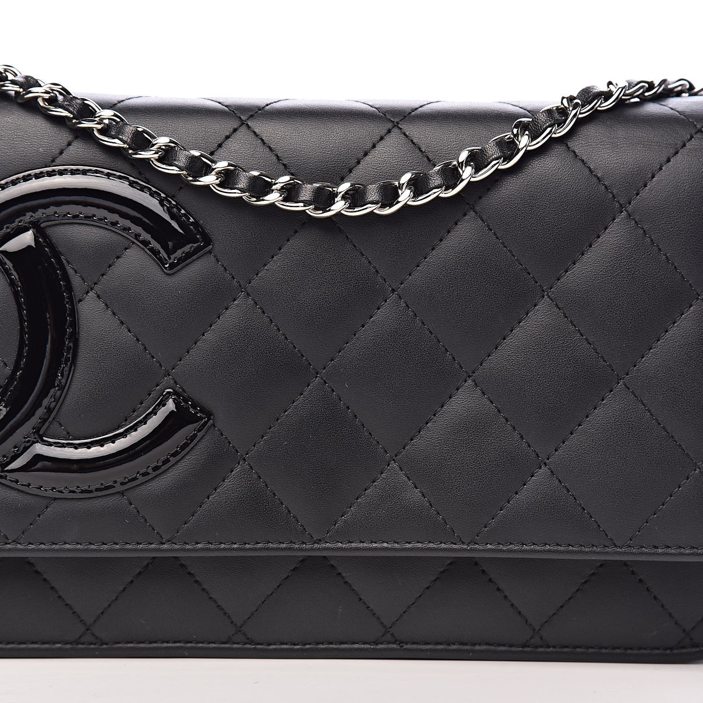 Calfskin Quilted Cambon Wallet On Chain WOC Black