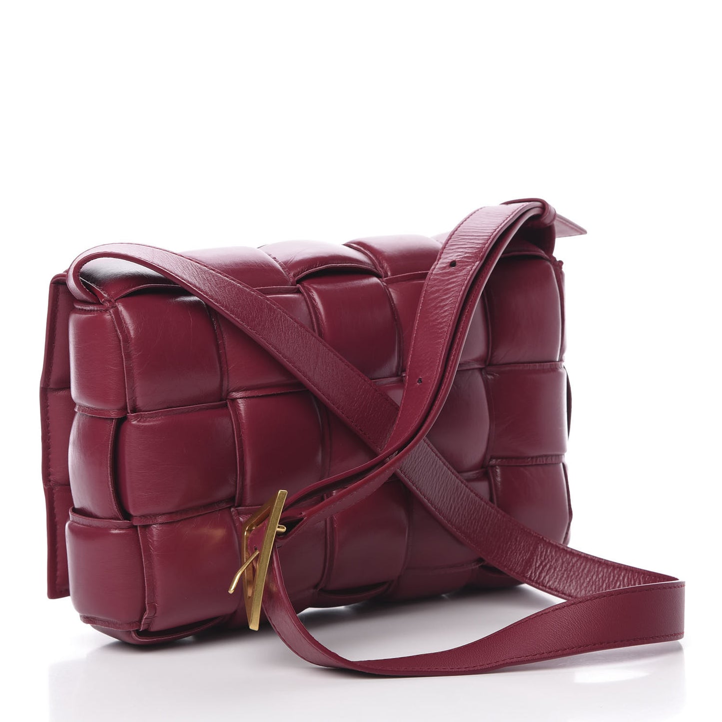Paper Calfskin Maxi Intreccio Padded Cassette Crossbody Bag Amaranto