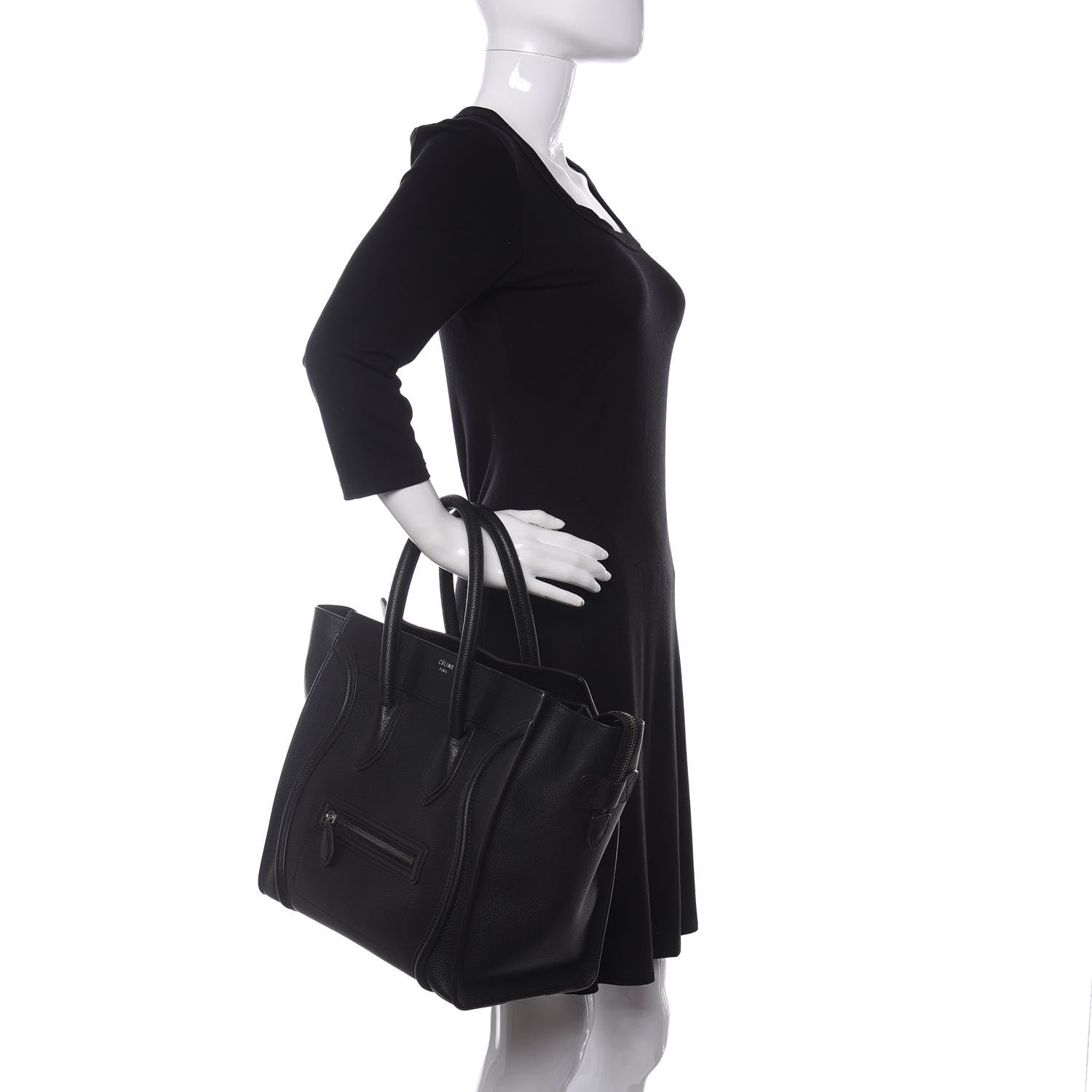 Celine Drummed Calfskin Mini Luggage Black 2 of 9