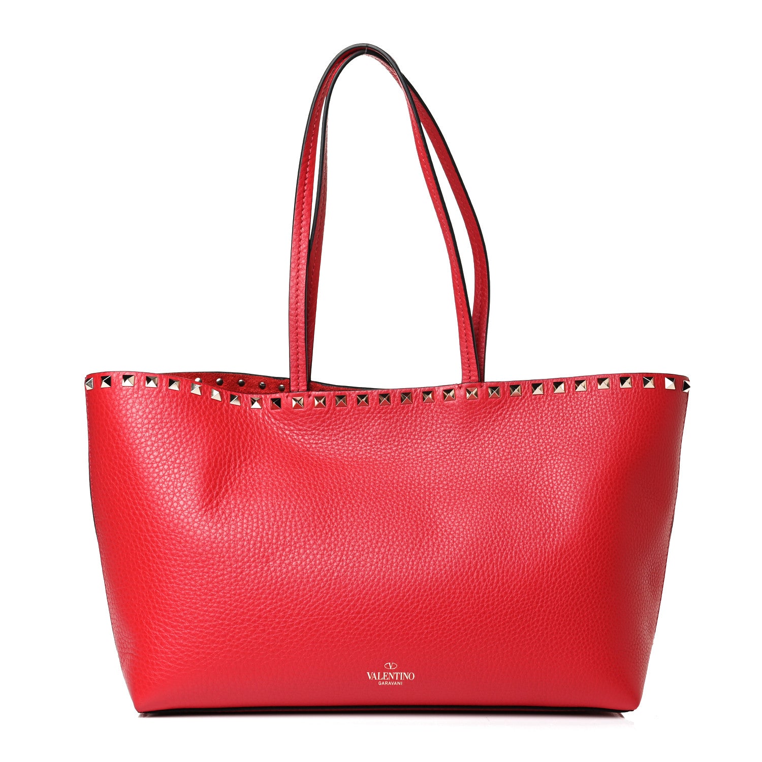 Valentino Garavani Grained Calfskin Small Rockstud Shoulder Tote Rouge Pur 1 of 16