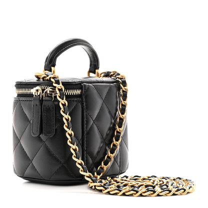 Chanel Lambskin Quilted Top Handle Mini Vanity Case With Chain Black 3 of 11
