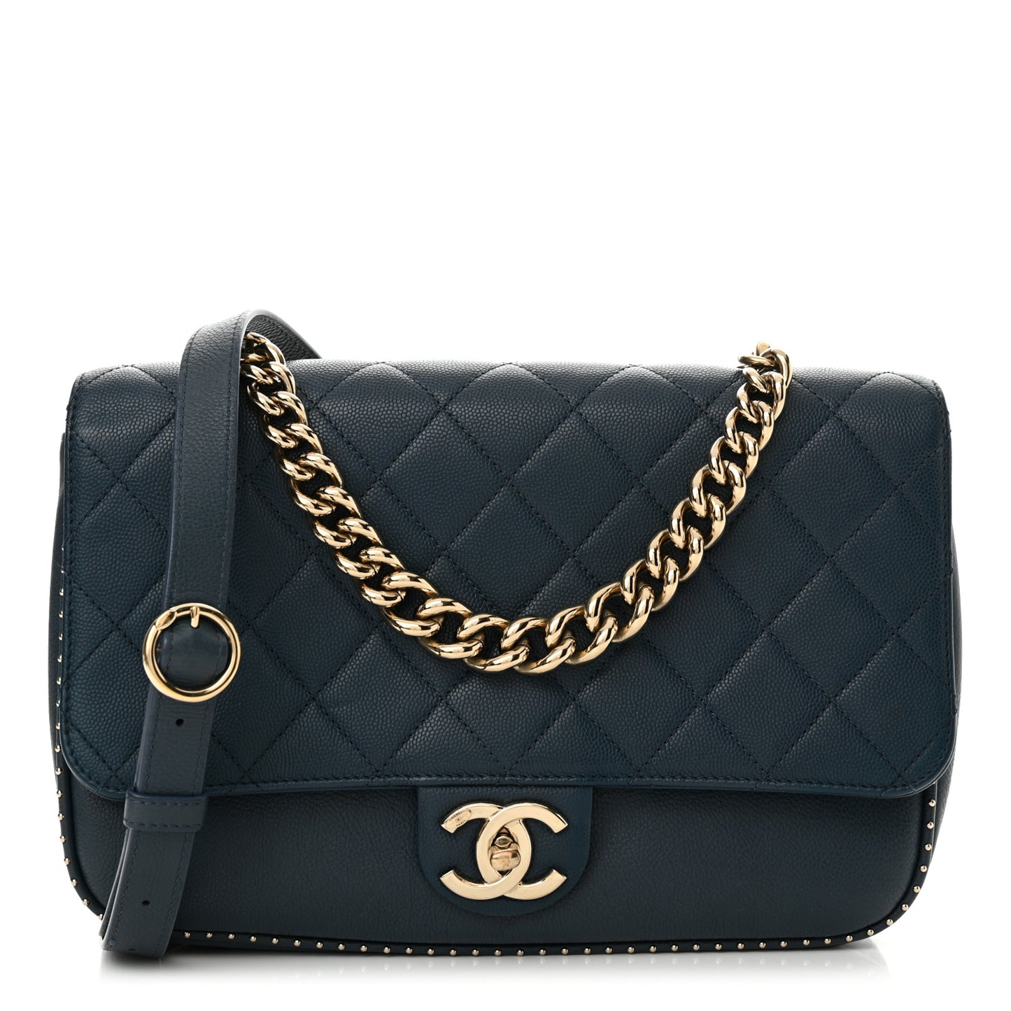 Caviar Quilted Large Studded Flap Blue