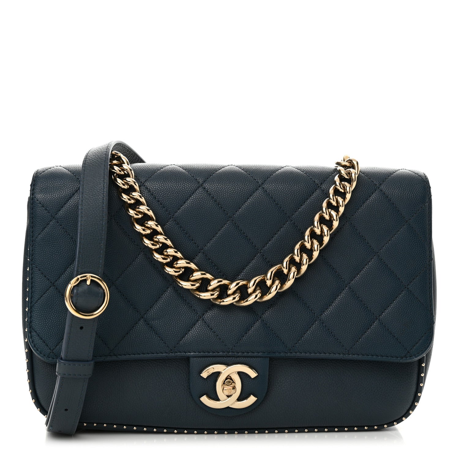 Chanel Caviar Quilted Large Studded Flap Blue 1 of 12