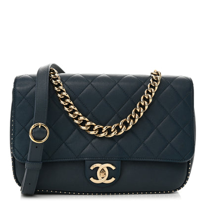 Chanel Caviar Quilted Large Studded Flap Blue 1 of 12